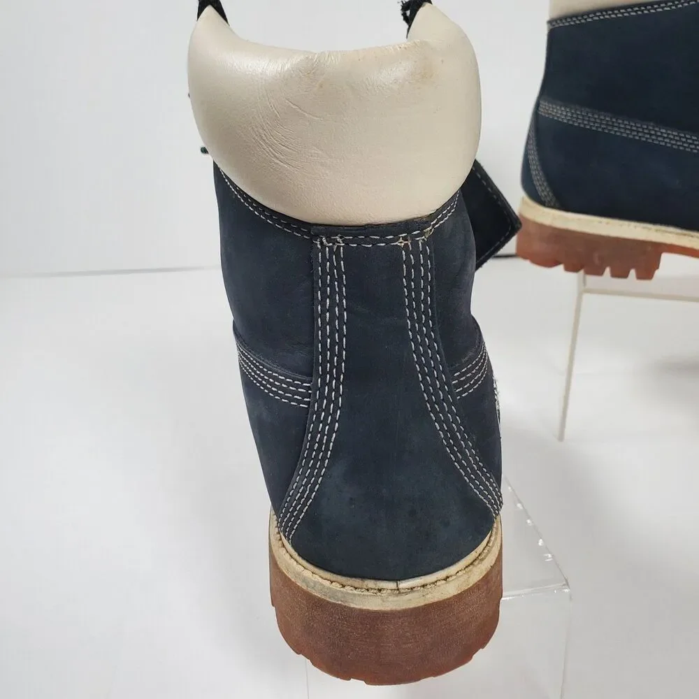 Timberland Men’s Premium 6-Inch Waterproof Boots 8.5M Navy Nubuck White Collar - Picture 4 of 16